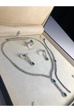 ست نقره سبز زنانه زمرد vogutima - کد 900479087