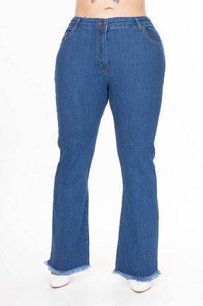 شلوار جین سایز بزرگ آبی زنانه پاچه اسپانیولی EYLÜLXXL - کد 900464069
