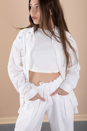 ست بالاتنه و پائین تنه سفید بچه گانه بافتنی Cansın Mini - کد 902964072