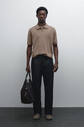 پولوشرت قهوه ای مردانه ویسکون Massimo Dutti - کد 900580048