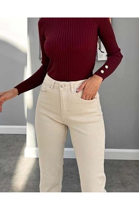 شلوار جین بژ زنانه پاچه تنگ Aysha Butik - کد 900574210