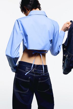 پیراهن آبی زنانه کراپ Bershka - کد 900597744