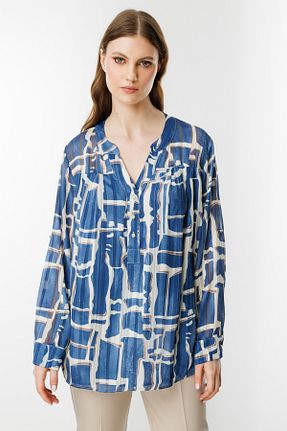 بلوز سایز بزرگ سرمه ای زنانه Straight Ekol - کد 900574335