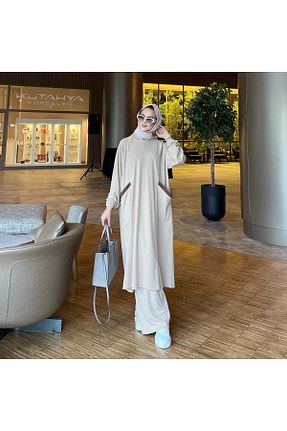 ست بالاتنه و پائین تنه بژ زنانه بافت BURİSLA - کد 877633769