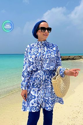مایو حجاب آبی زنانه چاپی Ka Hijab - کد 701326998
