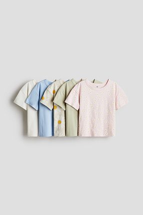 تیشرت صورتی بچه گانه یقه دوچرخه H&M - کد 900649660
