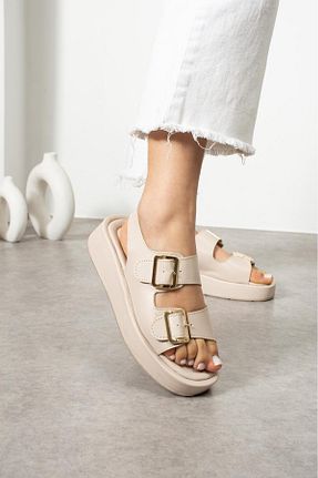 صندل بژ زنانه پاشنه پر FootFrenzy - کد 900650514