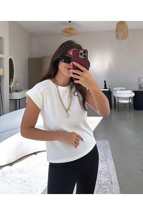 تیشرت سفید زنانه رگولار Rabi Shine - کد 900649439