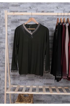بلوز حجاب خاکی زنانه ویسکون MUSTÜN - کد 900667260