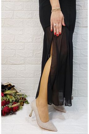 کفش پاشنه بلند کلاسیک متالیک زنانه چرم مصنوعی FHM AYDOGDU - کد 900759074