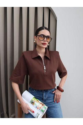 تیشرت قهوه ای زنانه رگولار ESRAHELVACI - کد 900806304