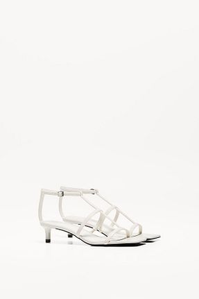 صندل سفید زنانه پاشنه نازک Bershka - کد 900949191