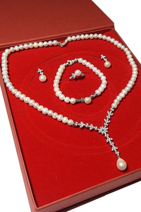 ست نقره سفید زنانه مروارید Chavin - کد 89259944