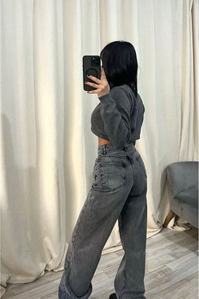 شلوار جین طوسی زنانه پاچه پهن ayday butik - کد 901141527