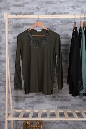 بلوز حجاب خاکی زنانه ویسکون MUSTÜN - کد 901159973