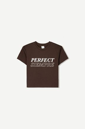 تیشرت قهوه ای زنانه یقه دگاژه Bershka - کد 900084965
