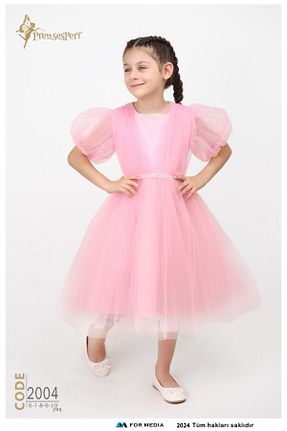 لباس مجلسی و فارغ التحصیلی صورتی بچه گانه توری Prenses Peri Kids - کد 900143070