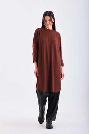 تونیک حجاب قهوه ای زنانه مخلوط پلی استر NİSUM MODA - کد 896023723