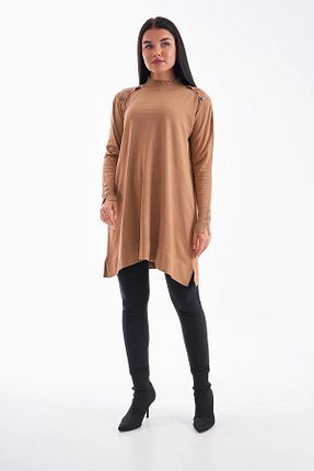تونیک حجاب قهوه ای زنانه مخلوط ویسکون NİSUM MODA - کد 896014837
