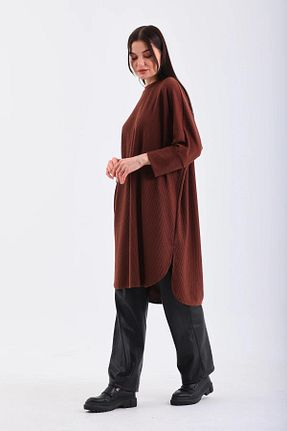 تونیک حجاب قهوه ای زنانه مخلوط پلی استر NİSUM MODA - کد 896023723