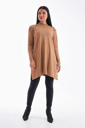 تونیک حجاب قهوه ای زنانه مخلوط ویسکون NİSUM MODA - کد 896014837