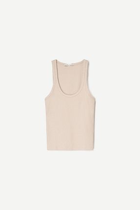 تیشرت بژ زنانه یقه دگاژه Bershka - کد 900175958