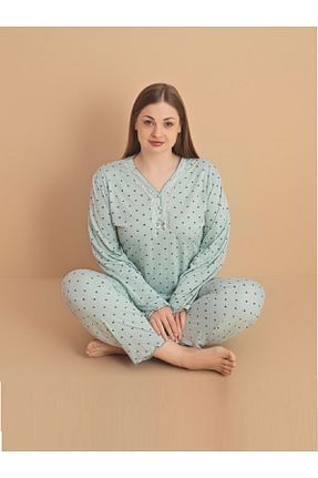 ست لباس راحتی سایز بزرگ سبز زنانه چاپی Temporium - کد 900176317
