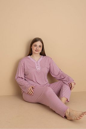 ست لباس راحتی سایز بزرگ صورتی زنانه طرح دار Eyfuze - کد 900197328