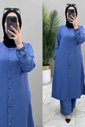 ست بالاتنه و پائین تنه حجاب آبی زنانه سایز بزرگ Mercan - کد 897520123