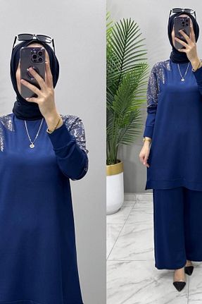 ست بالاتنه و پائین تنه حجاب آبی زنانه سایز بزرگ Mercan - کد 897519176