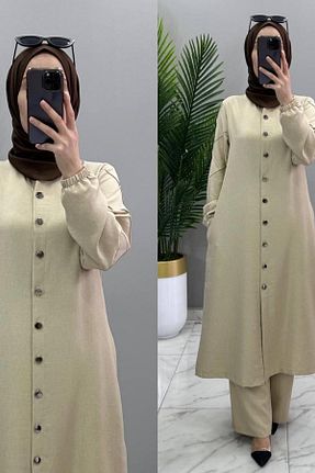 ست بالاتنه و پائین تنه حجاب بژ زنانه سایز بزرگ Mercan - کد 897518989