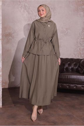 ست بالاتنه و پائین تنه حجاب قهوه ای زنانه رگولار TRENDTESETTÜR - کد 900279806