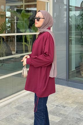پیراهن حجاب زرشکی زنانه اورسایز lamelif - کد 900281675