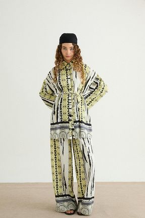 ست بالاتنه و پائین تنه زرد زنانه بافتنی Ahel Tasarım - کد 900303255