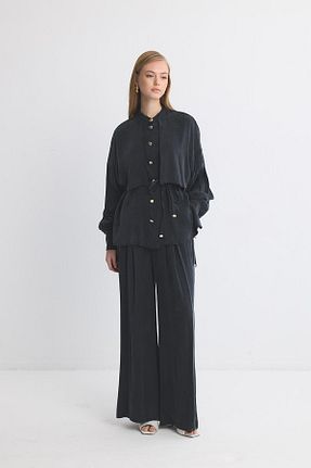 ست بالاتنه و پائین تنه مشکی زنانه بافتنی Ahel Tasarım - کد 900304660