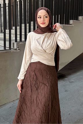 پیراهن حجاب بژ زنانه رگولار Ovn. - کد 900298429