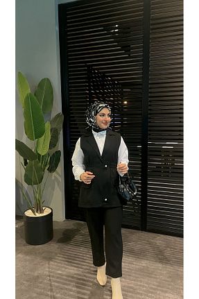 ست بالاتنه و پائین تنه مشکی زنانه بافتنی İpli - کد 900567607