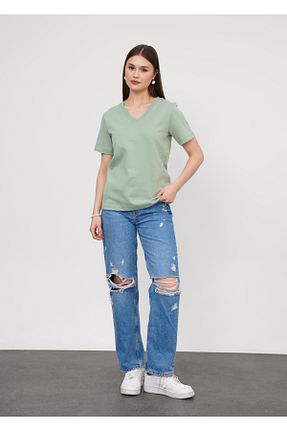 تیشرت سبز زنانه رگولار Ay Moda Collection - کد 900308606