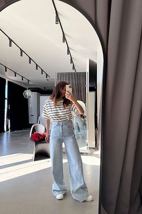 شلوار جین آبی زنانه پاچه گشاد Özge Özgenç - کد 900332375