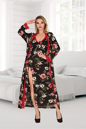لباس شب سایز بزرگ مشکی زنانه طرح دار Cooqpoo - کد 901594982