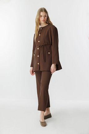 ست بالاتنه و پائین تنه قهوه ای زنانه بافتنی Hooopstore - کد 900360333