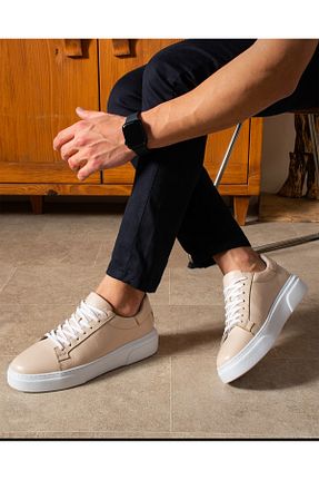 کفش اسنیکر بژ مردانه چرم اصل Refredo shoes - کد 900386576
