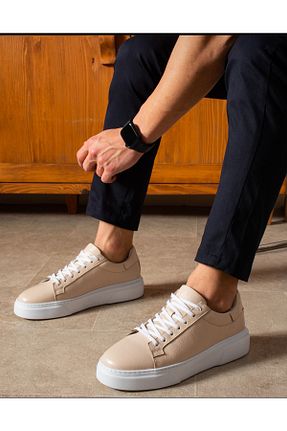 کفش اسنیکر بژ مردانه چرم اصل Refredo shoes - کد 900386576