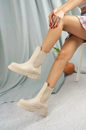 بوت / نیم بوت بژ زنانه چرم مصنوعی Karanshoes - کد 875217932