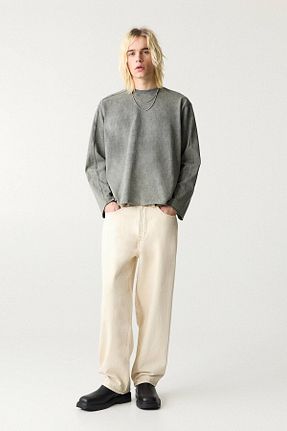 شلوار جین نباتی مردانه پاچه لوله تفنگی Pull & Bear - کد 900372884