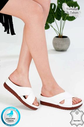دمپائی سفید زنانه چرم مصنوعی neon shoes - کد 237180218