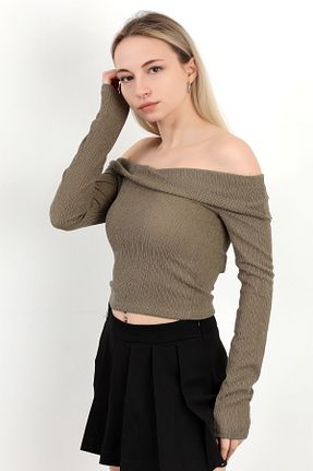 بلوز خاکی زنانه بافت دار GİYSA - کد 900381082