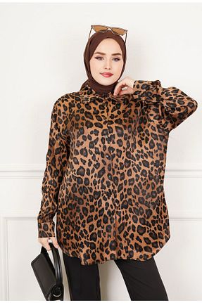 پیراهن حجاب قهوه ای زنانه اورسایز CNG MODA - کد 900489486