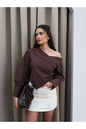 پیراهن قهوه ای زنانه رگولار ESRAHELVACI - کد 900610845
