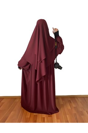 کلاه و ابایا زرشکی زنانه پنبه پلی استر VİSAL BUTİK - کد 900601891